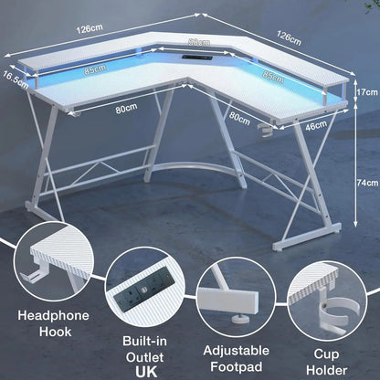 مكتب ألعاب Chulovs مقاس 130 سم مع شريط LED ومنافذ طاقة أسود Chulovs