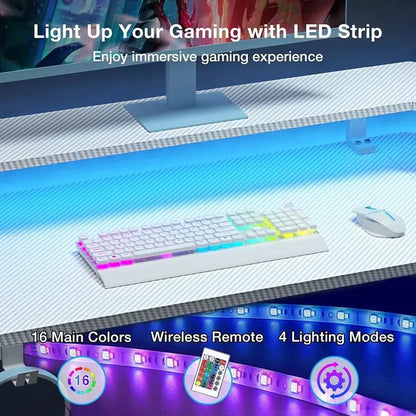 مكتب ألعاب Chulovs مقاس 130 سم مع شريط LED ومنافذ طاقةأبيض Chulovs