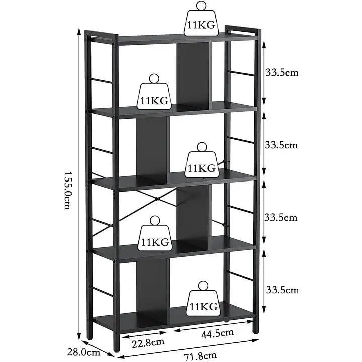 خزانة كتب خشب بتصميم رفوف كبيرة مكونة من 4 طبقات بنمط صناعي سهل أسود - Chulovs