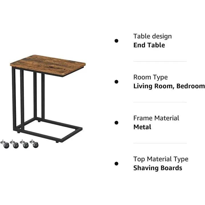 طاولة جانبية صينية تلفزيون وجبات خفيفة على شكل حرف C مع اطار معدني عجلات - Chulovs